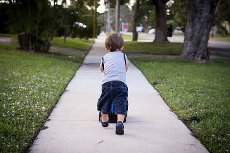 sidewalk, toddler, neighborhood