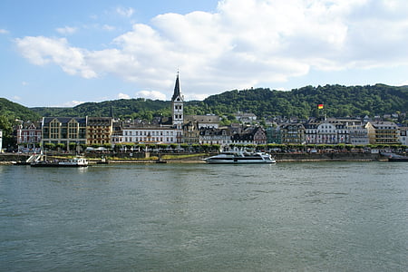 Boppard, Rhinen, Tyskland, by, vand, floden, havnefronten