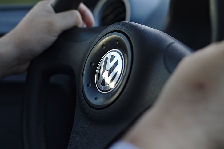 samochód, Volkswagen, celem, kierunek, podróż, jeździć, koło kierownicy
