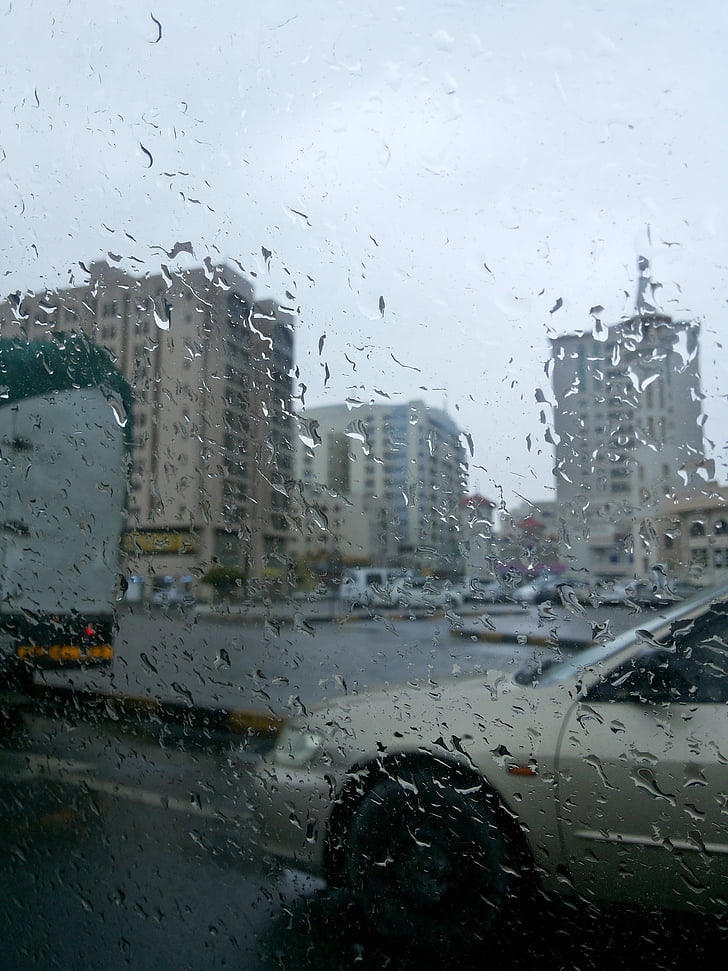rain, town, street, city, wet, outdoors, weather