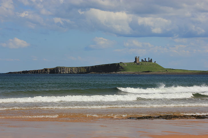 Dunstanburgh castle, Northumberland, Castle, Pantai, kehancuran, laut, Inggris
