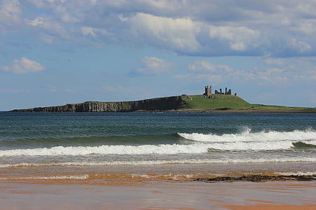 Dunstanburgh castle, Northumberland, Castle, Coast, Ruin, Sea, Englanti