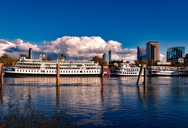 Sacramento, Califórnia, cidade, barco a vapor, Riverboat, roda de pás, naves