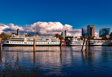 Sacramento, California, città, battello a vapore, Riverboat, ruota a pale, navi