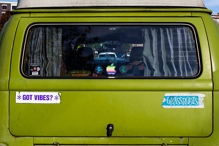 neon, green, car, vehicle, back, window, stickers