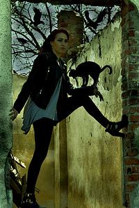 Cô bé, con mèo, màu đen, ma thuật
