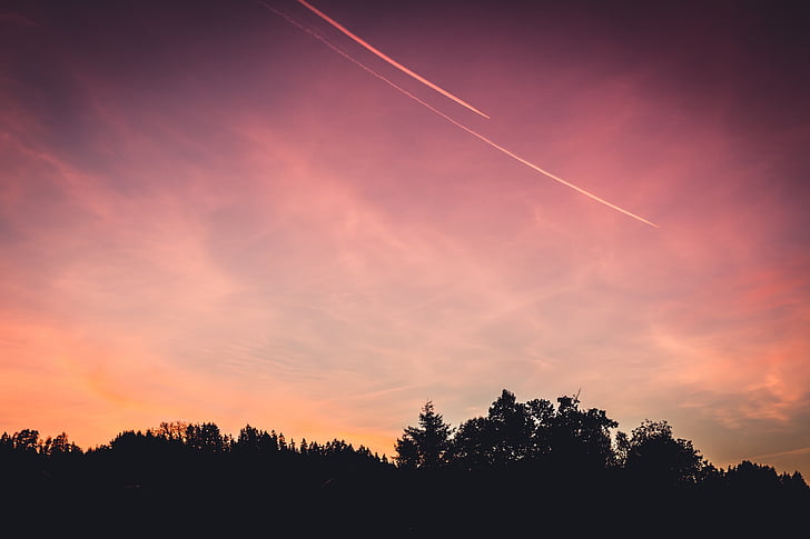taevas, lennukid:, auru rada, Sunset, Dawn, lennuk, õhusõiduki