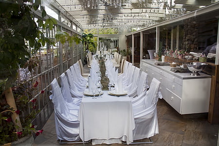 festligt bord, hvid, bryllup, fest, Spisestue, tabel, bestyrelsen