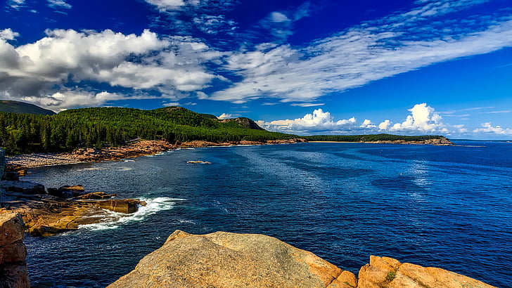 Maine, zee, Oceaan, water, reflecties, landschap, hemel