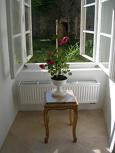 okno, róże, kwiaty, czerwone róże, romantyczny
