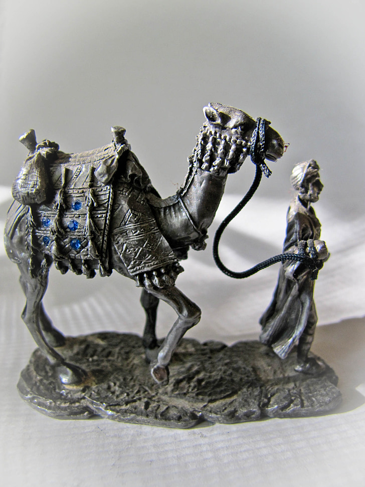 statuette, camel, tin, arab, caravan, journey, desert