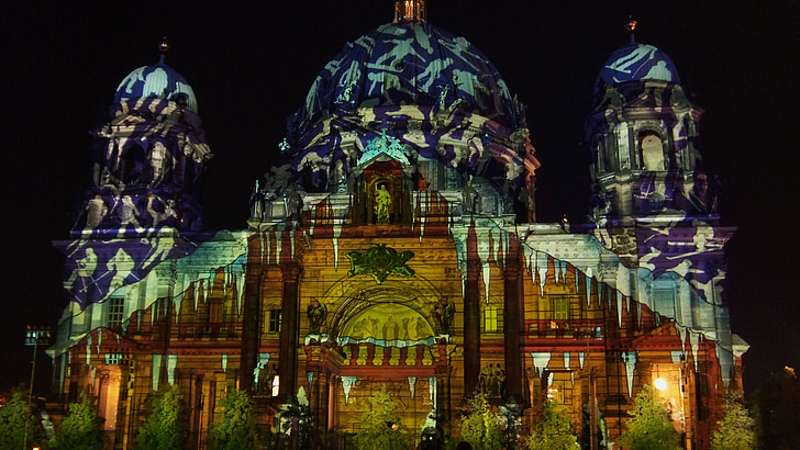 Berlin, Berlin cathedral, dom, huvudstad, festifal, lampor, turistattraktion