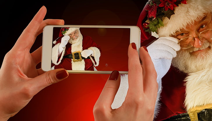 Vánoční, Santa claus, Nicholas, rukama, ponechat, Smartphone, iPhone