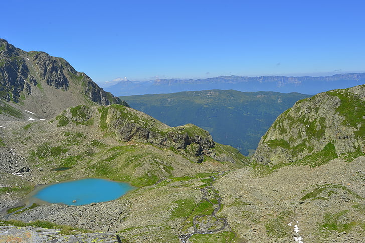 Lago, montanha, paisagem, Alpes, França, natureza, Verão