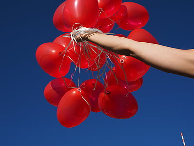 балони, задържане, ръка, ръка, възход, надстройка, лети