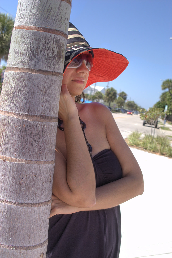 rode hoed, palmboom, Vero beach, schoonheid