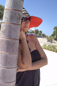 cappello rosso, albero di Palma, vero beach, bellezza