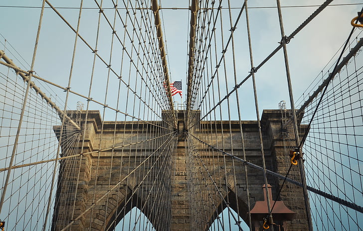 ponte de Brooklyn, ponte, ponte pênsil, Nova Iorque, Brooklyn, NYC, simétrico