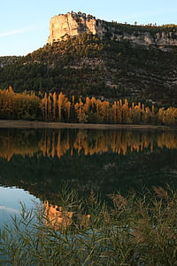 baseino, rudens peizažas, upės cabriel, Gamta, atspindys, lauke, ežeras