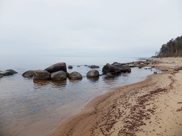 Mar, pedra, sorra, platja, natura, Costa, Roca - objecte