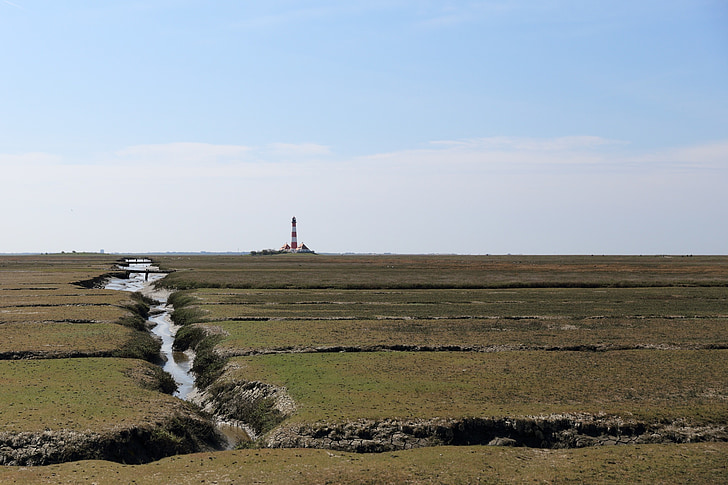 lighthouse, westerhever, salt meadow