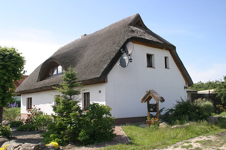 Ilha de Rügen, Casa, Colmado, telhado de palha, Rügen, Mar Báltico, arquitetura