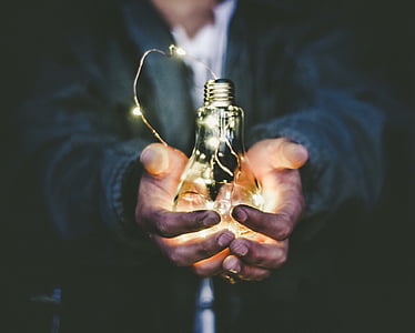 person, holding, light, bulb, hand, man, lightbulb