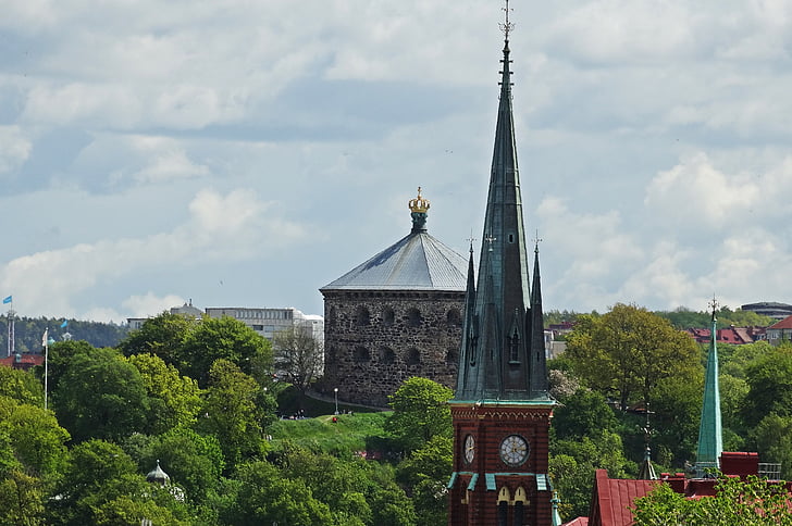 Gothenburg, clocher de l’église, Couronne de Skansen, Affichage