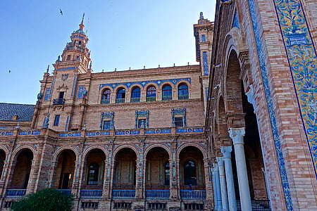 Plaza de Španělsko, palác, Sevilla, historické, slavný, Památník, Architektura