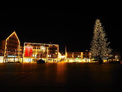 Vánoční, vánoční světla, osvětlení, lampy, Vánoční dekorace, náměstí s katedrálou, Ulm