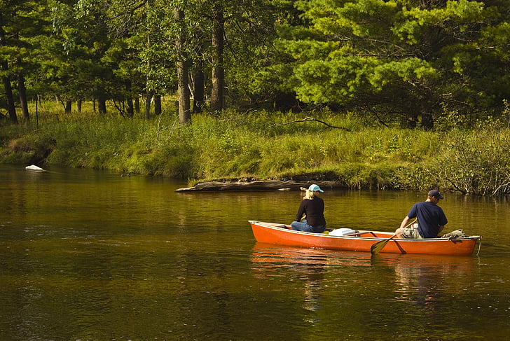 cuộc phiêu lưu, thuyền, đi canoe, Cặp vợ chồng, hưởng thụ, rừng, cỏ
