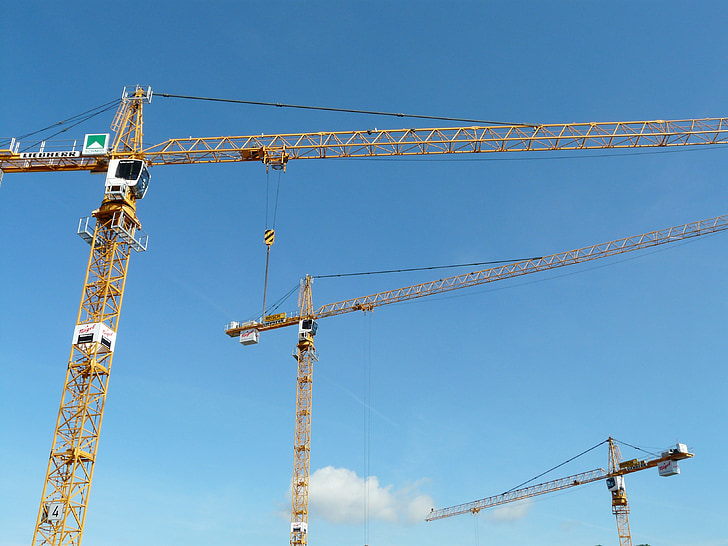 Crane, baukran, būvdarbi, debesis, tehnoloģija, vieta, veidot