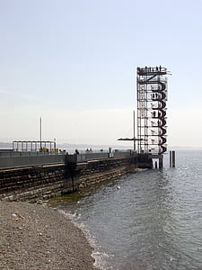 lake constance, friedrichshafen, observation tower, pier, beach, bank