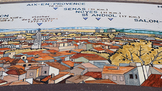 slikarstvo, risanje, pogledom na mesto, Clocher augustins, Avignon, domove, strehe