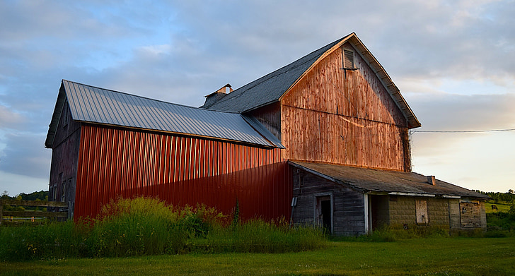 barn, sunset, rural, landscape, farm, agriculture, countryside