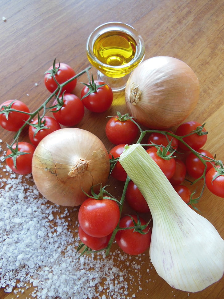olive oil, garlic, onion, eat, mediterranean, healthy, food