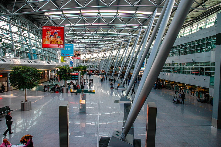 Bandara düsseldorf, Bandara, arsitektur, Stasiun, perjalanan, orang-orang, penumpang