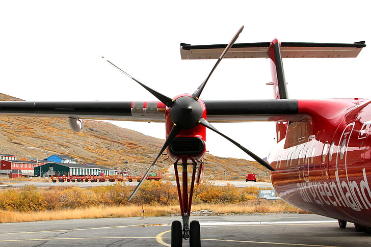 aircraft, motor, propeller, red, greenland