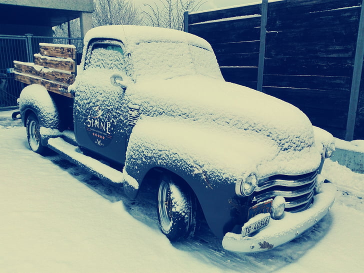 Chevrolet, neu, cobert de neu, Oldtimer, cotxe, vehicle de terra, l'hivern
