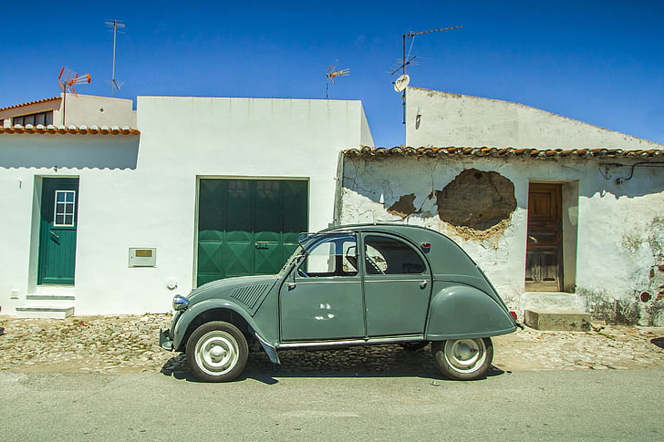 voiture, rue, village, Portugal, vieux, ancienne, style rétro