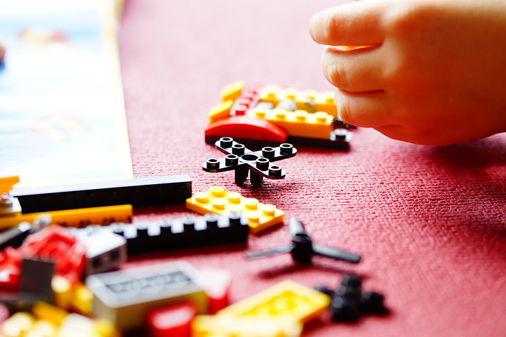 lego, build, building blocks, toys, children, hand, play