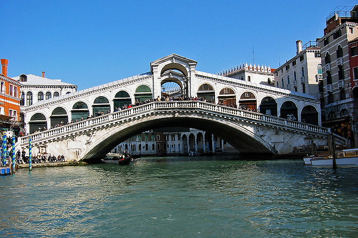 Most Rialto, Rialto, Włochy, Wenecja, Most, gondole