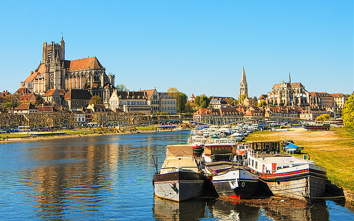 Burgundy, Auxerre, Panorama, staden, hamn, Yonne, panoramautsikt