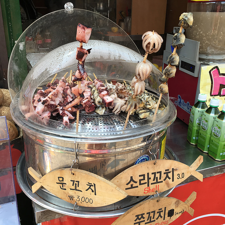 Korea, Baby chobotnice, Pouliční stánky s jídlem, chobotnice