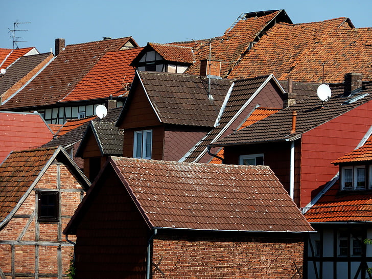 Bad sooden-allendorf, tetők, Lakások, rácsos, piros, vörös, barna, épület