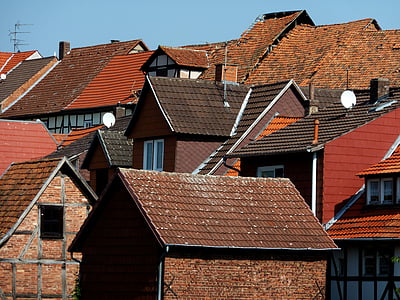 blogai sooden-allendorf, stogai, namai, santvaros, raudona, raudonai ruda, pastatas
