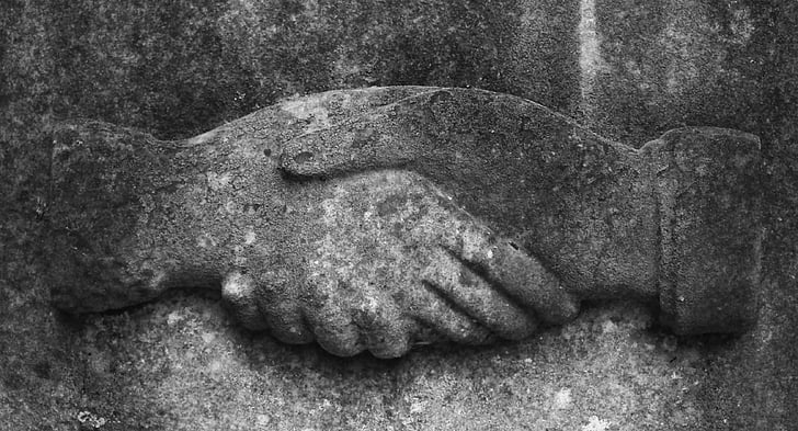 hands, monument, architecture, grave, handshake, cemetery, black And White