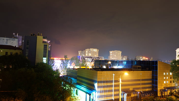 Architektura, budovy, město, světla měst, Panoráma města, zataženo, Centrum města