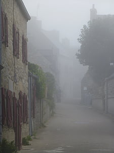 Бретань, туман, Осень, дорога, дымка, пейзаж