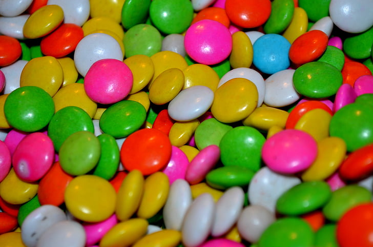 konfektes, saldumi, cukurs, krāsas, saldumi, konditorejas izstrādājumi, neveselīgs